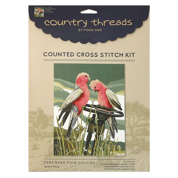 Perching Pair Galahs - Country Threads Cross Stitch Kit