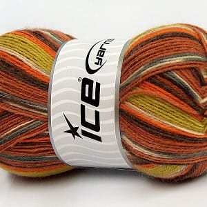 Sock Yarn - Orange, Copper, Green, Cream & Grey