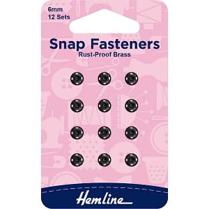Snap Fasteners Rust-Proof Brass 6mm Black 12 Sets