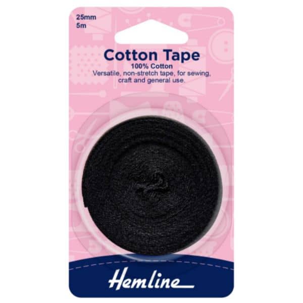 Cotton Tape 100% Cotton 25mm Black 5 m