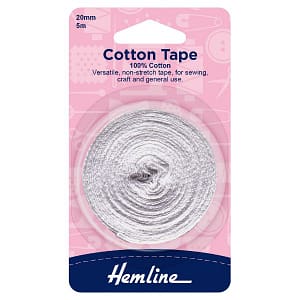 Cotton Tape 100% Cotton 20mm White 5 m