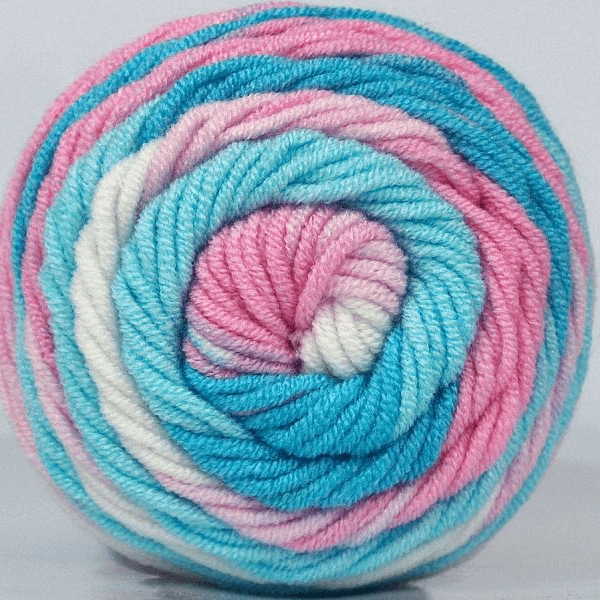 Baby Cake 8 Ply – Pink White & Blue