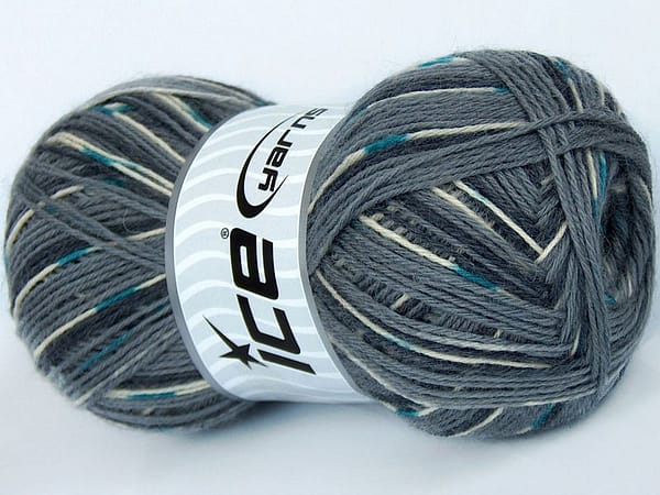Sock Yarn - Grey, Cream & Turquoise