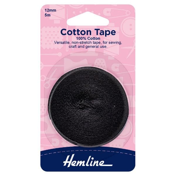 Cotton Tape 100% Cotton 12mm Black 5 m
