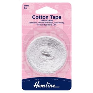 Cotton Tape 100% Cotton 6mm White 5 m