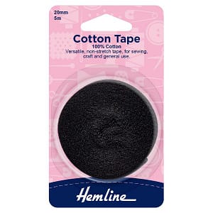 Cotton Tape 100% Cotton 20mm Black 5 m