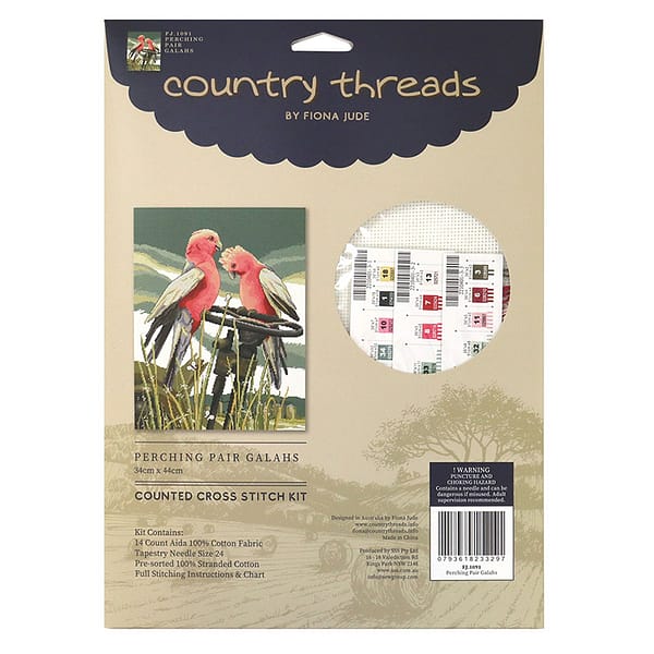 Perching Pair Galahs - Country Threads Cross Stitch Kit BACK